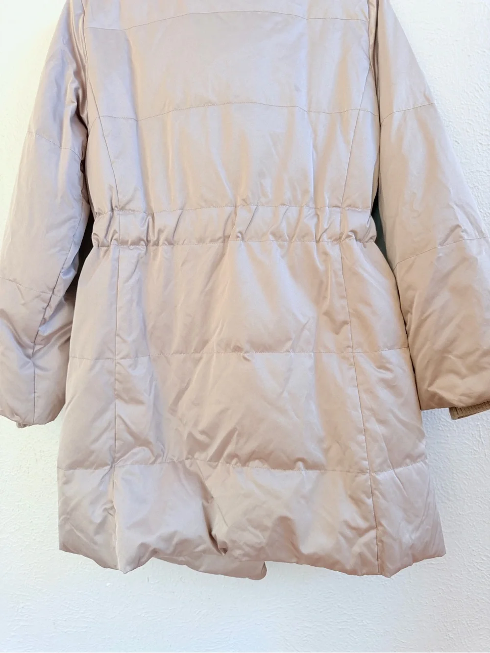 J Jill taupe puffer down fill adjust waist straps parka